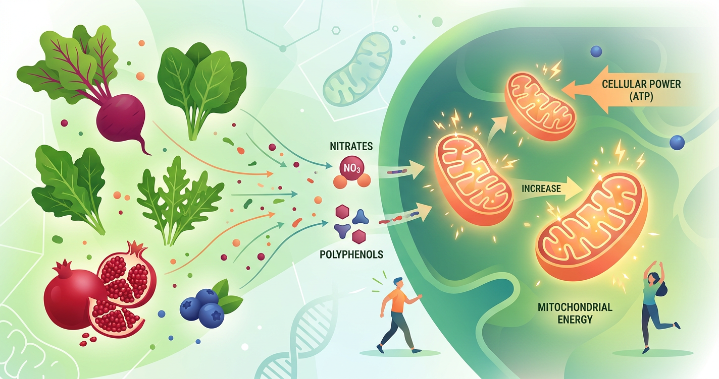 Mitochondrial Energy After 50: How Plant-Based Nitrates and Polyphenols from Fruits & Veggies Support Cellular Power illustration