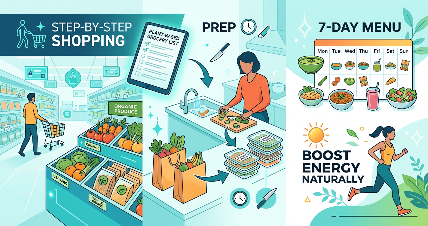 Plant‑Based Grocery List for Weight Loss: Step‑by‑Step Shopping, Prep, and a 7‑Day Menu to Boost Energy Naturally illustration