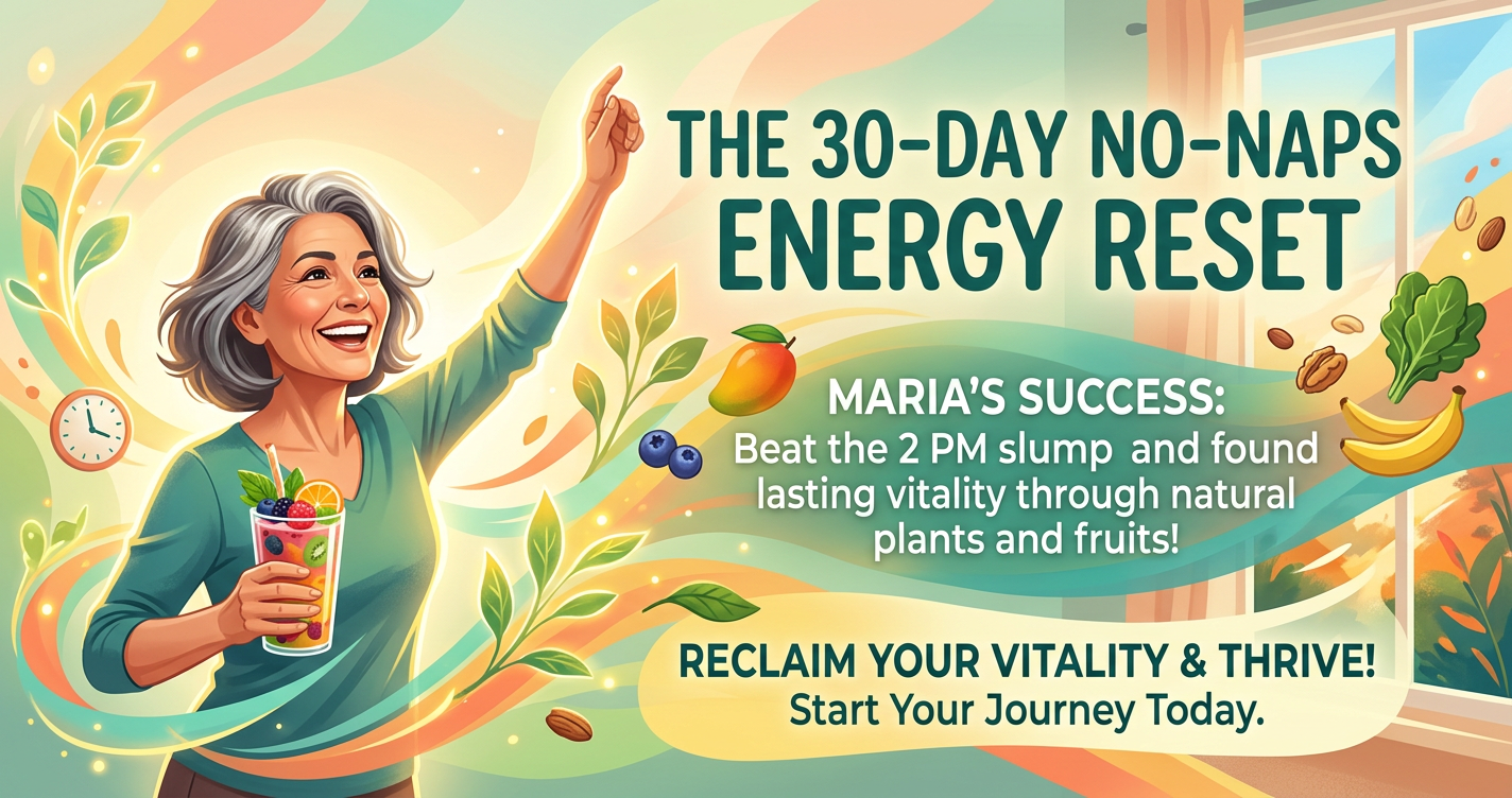 The 30‑Day No‑Naps Energy Reset: Maria’s Over‑55 Journey Using Plants and Fruits to Beat the 2 PM Slump illustration