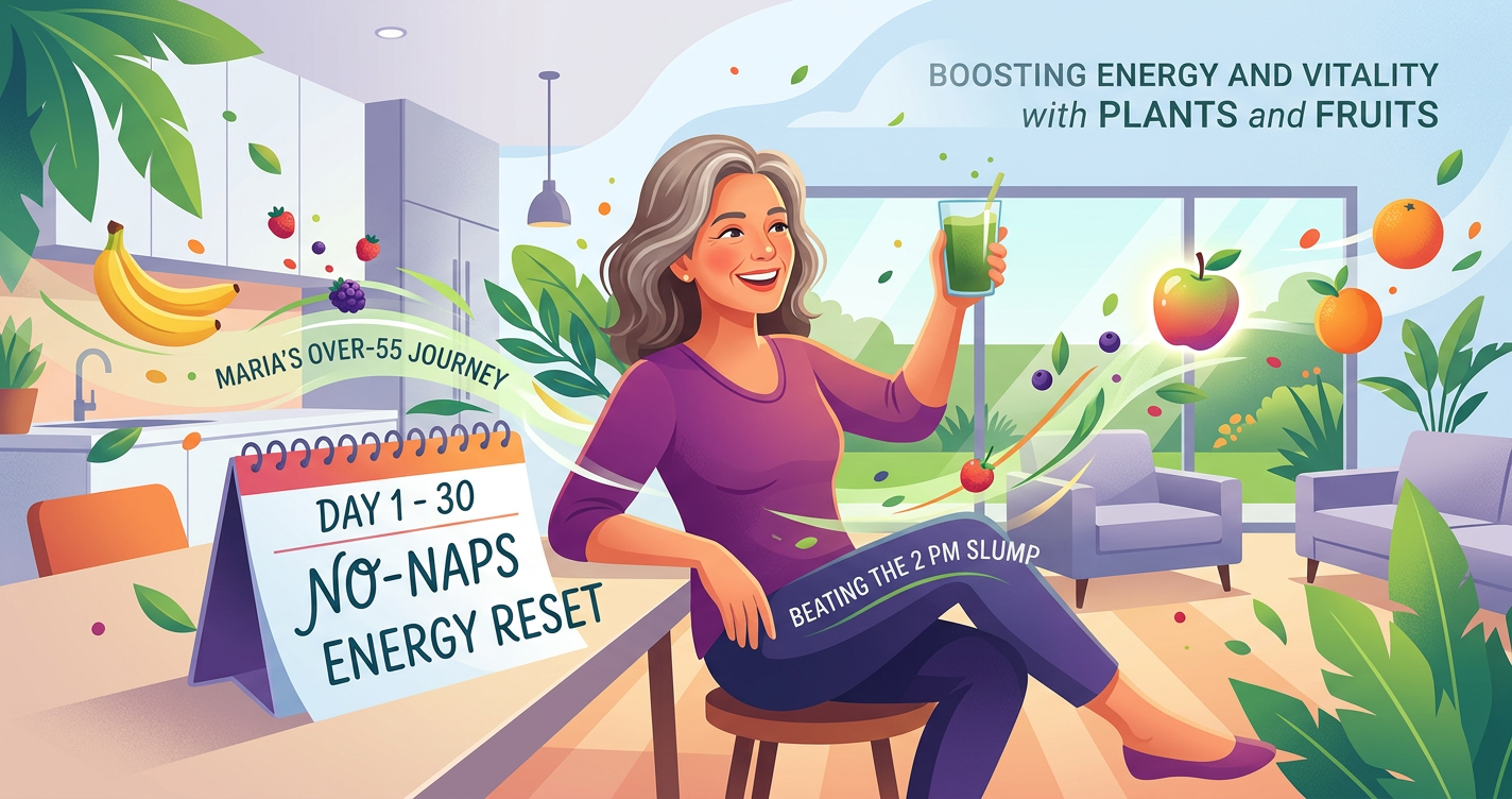 The 30‑Day No‑Naps Energy Reset: Maria’s Over‑55 Journey Using Plants and Fruits to Beat the 2 PM Slump illustration