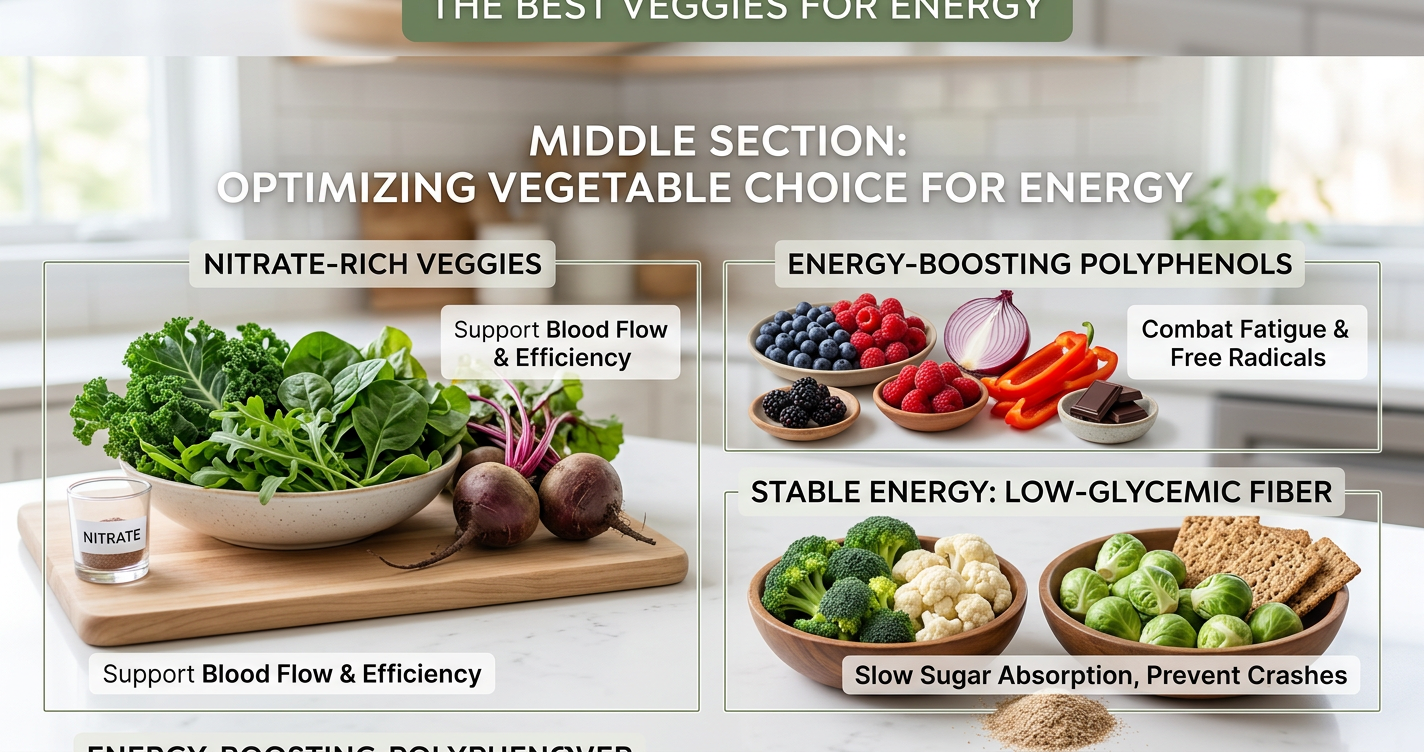 The Best Veggies for Energy: An Evidence‑Based Guide to Nitrates, Polyphenols, and Low‑Glycemic Fiber illustration