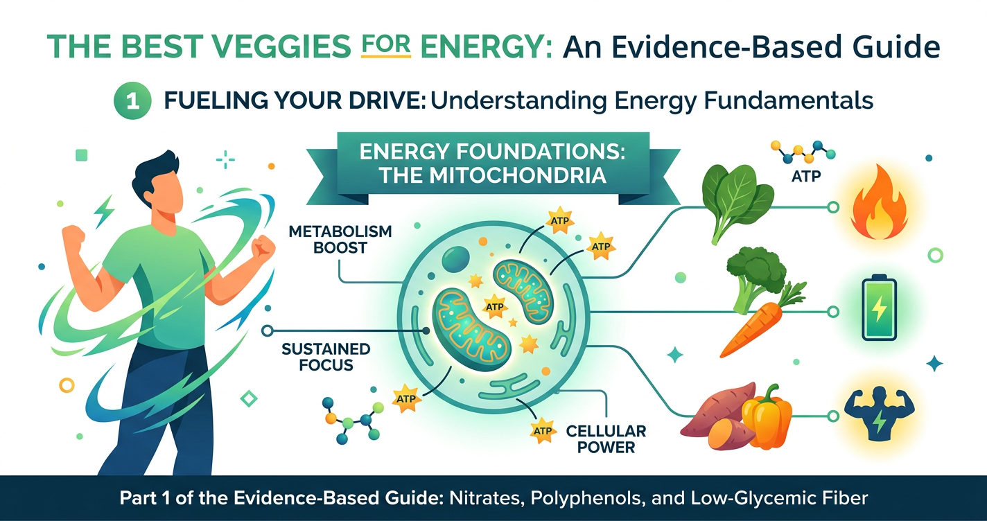 The Best Veggies for Energy: An Evidence‑Based Guide to Nitrates, Polyphenols, and Low‑Glycemic Fiber illustration