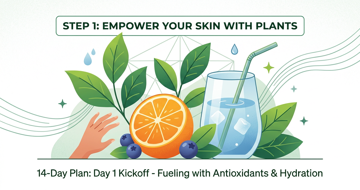 How to Improve Skin Quality with a Plant-Based Diet: A 14-Day, Step-by-Step Plan for Hydration, Antioxidants, and Collagen Support illustration