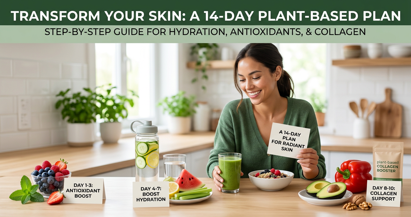 How to Improve Skin Quality with a Plant-Based Diet: A 14-Day, Step-by-Step Plan for Hydration, Antioxidants, and Collagen Support illustration