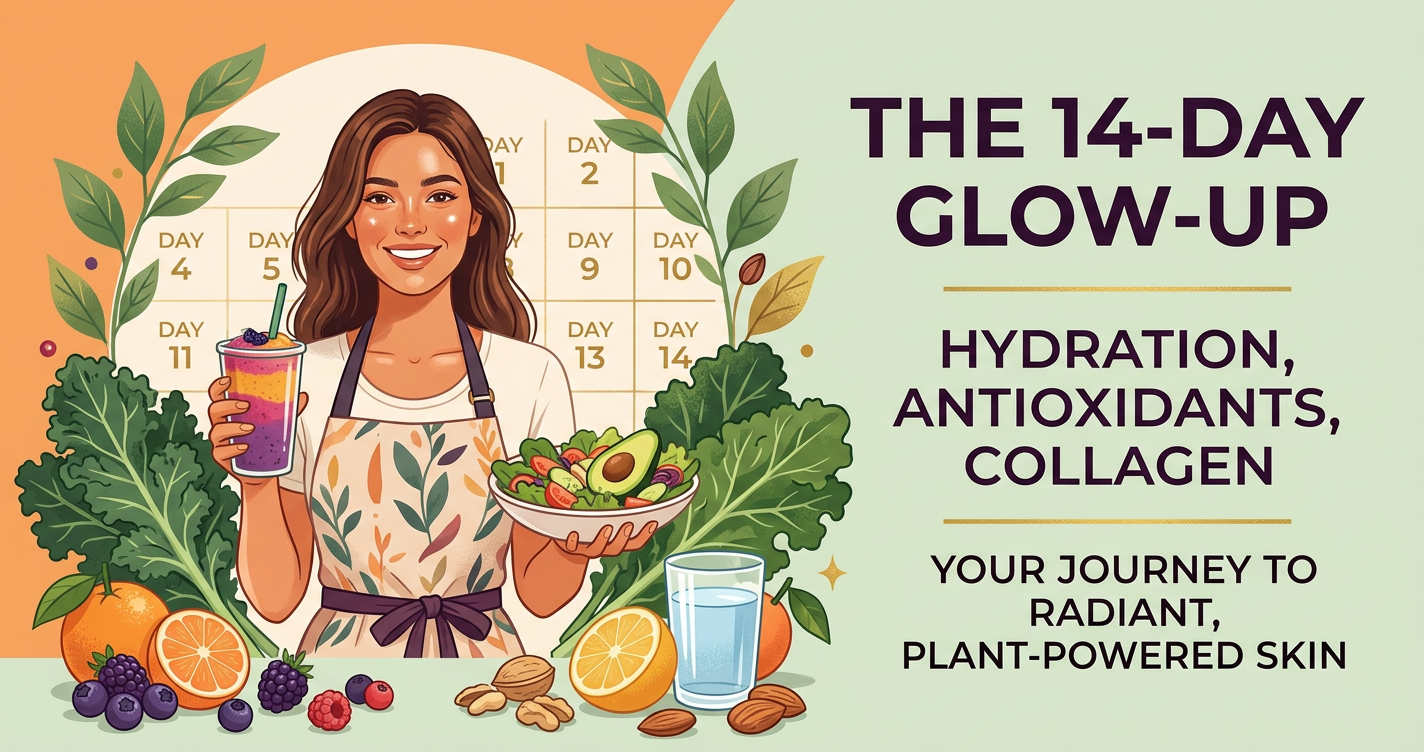 How to Improve Skin Quality with a Plant-Based Diet: A 14-Day, Step-by-Step Plan for Hydration, Antioxidants, and Collagen Support illustration