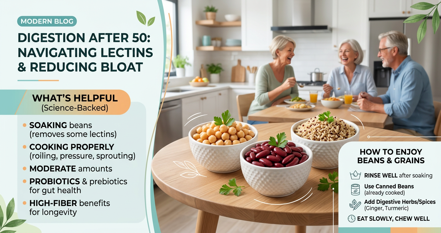 Lectins and Digestion After 50: What’s Hype, What’s Helpful, and How to Enjoy Beans and Grains Without the Bloat illustration