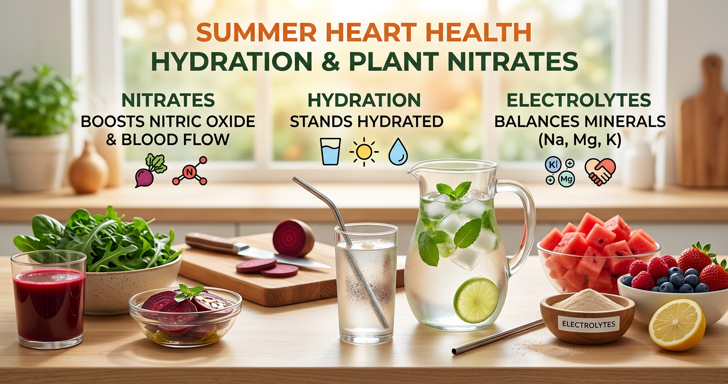 Summer Health for Your Heart: Hydration, Electrolytes, and Plant Nitrates (Beets & Greens) to Maintain Nitric Oxide and Blood Flow illustration