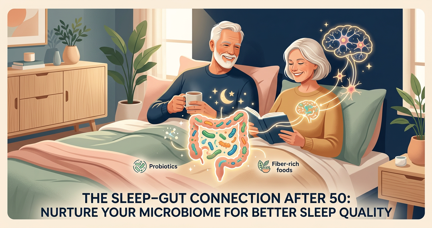 The Sleep–Gut Connection After 50: How Your Microbiome Shapes Sleep Quality and What to Do About Sleep Disruptions illustration