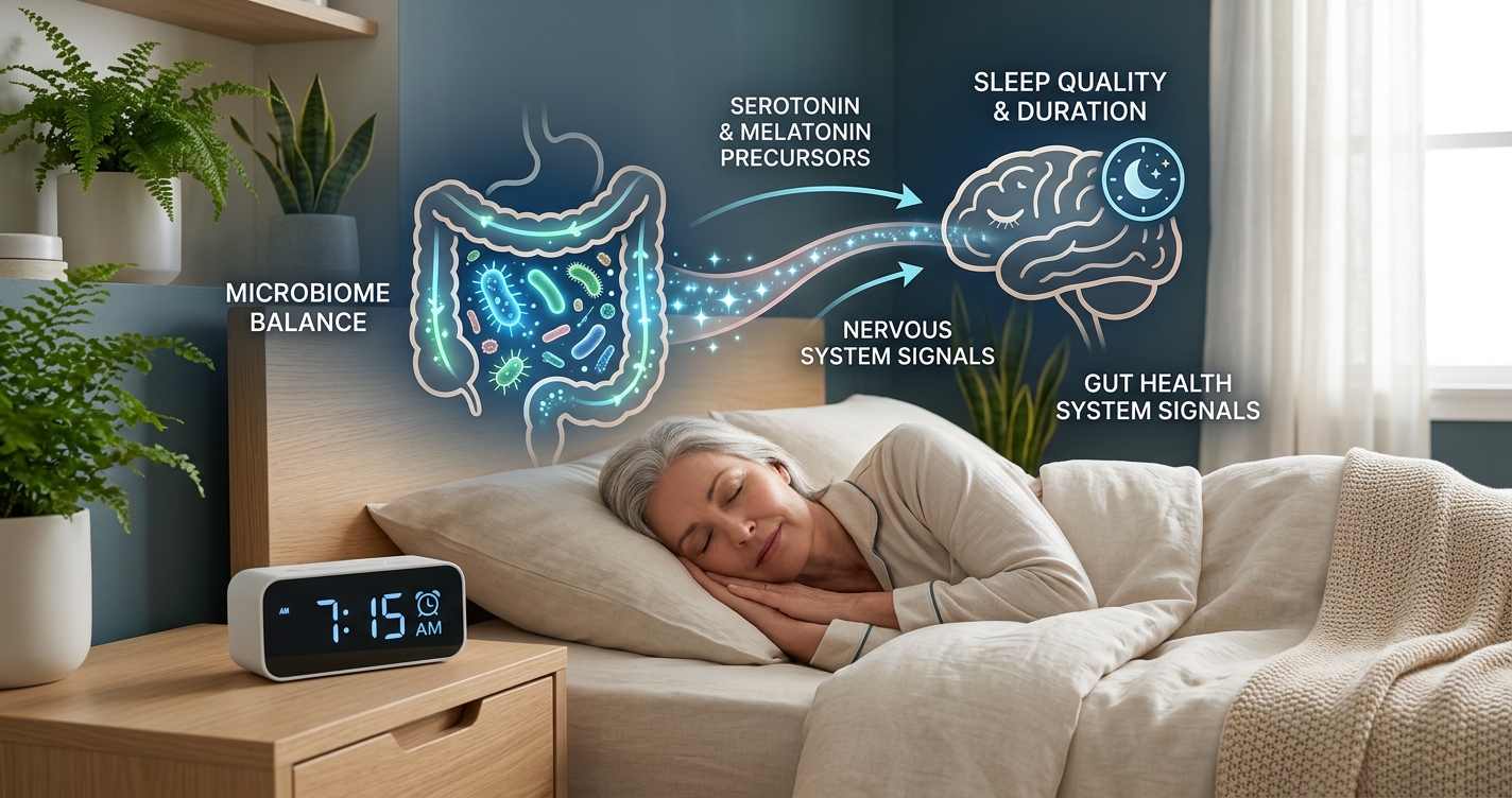 The Sleep–Gut Connection After 50: How Your Microbiome Shapes Sleep Quality and What to Do About Sleep Disruptions illustration