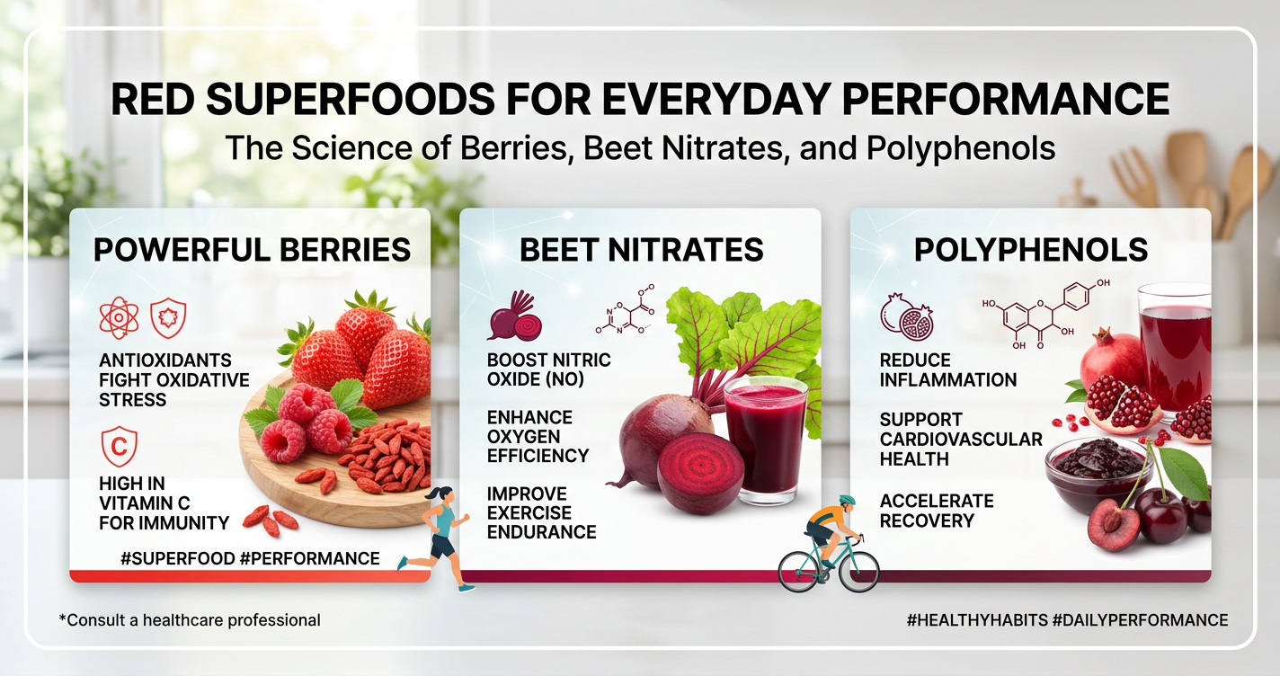 Red Superfoods for Everyday Performance: The Science of Berries, Beet Nitrates, and Polyphenols illustration