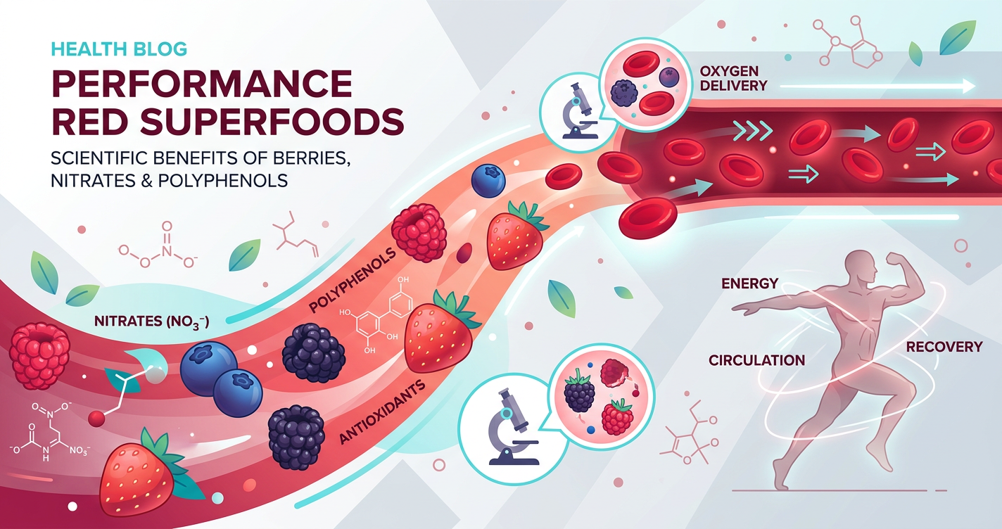 Red Superfoods for Everyday Performance: The Science of Berries, Beet Nitrates, and Polyphenols illustration