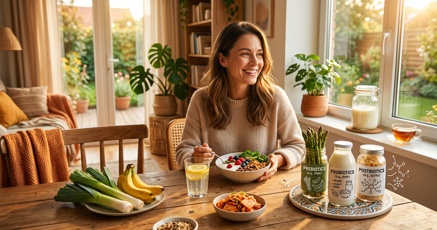 Prebiotics vs Probiotics vs Postbiotics: A Science‑Backed Guide to Better Digestion and Steadier Energy illustration