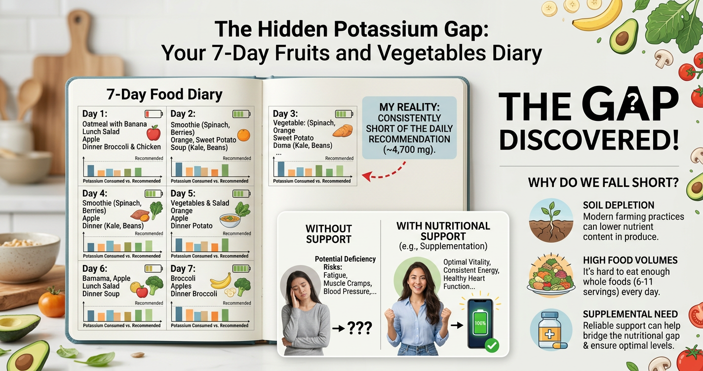 The Hidden Potassium Gap: A 7‑Day Fruits and Vegetables Diary That Proved Why You Need Nutrient Support illustration