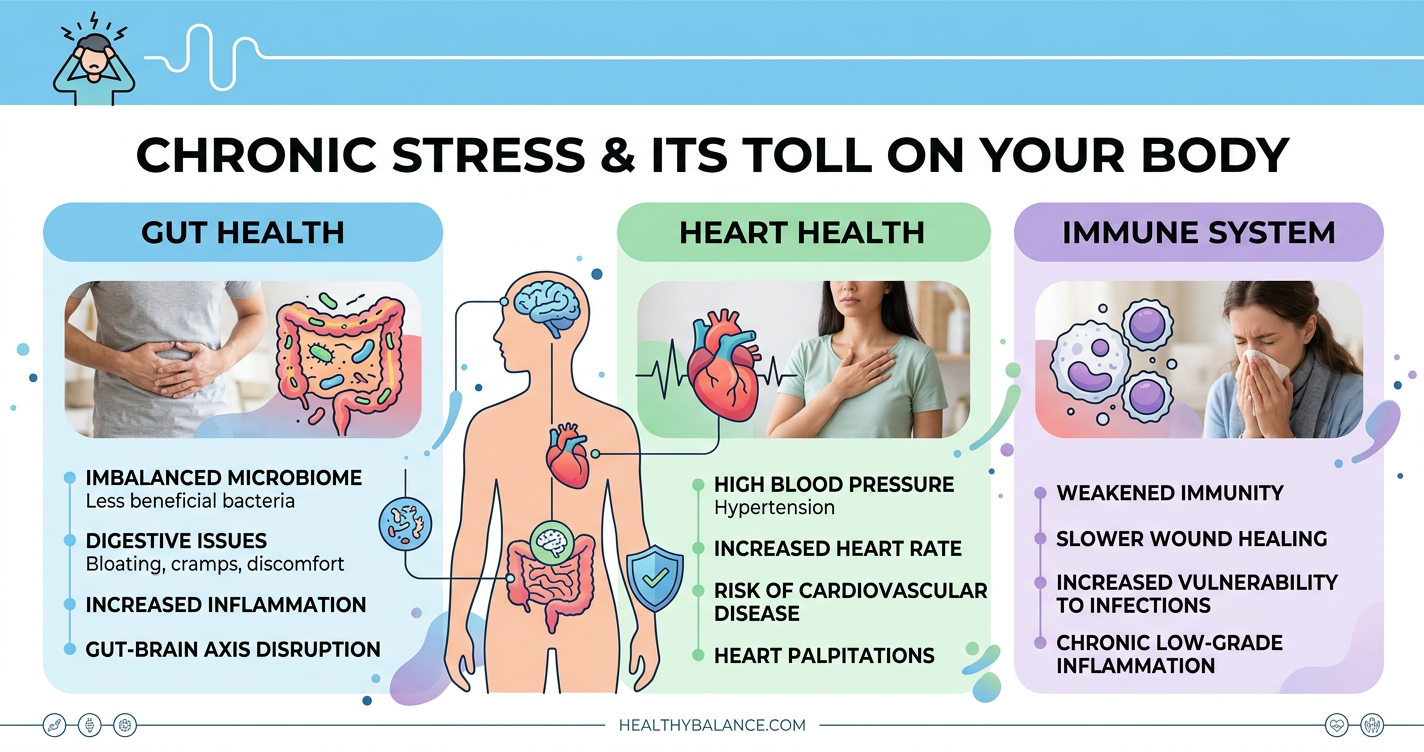 How Chronic Stress Can Affect Your Gut, Heart, and Immune System illustration