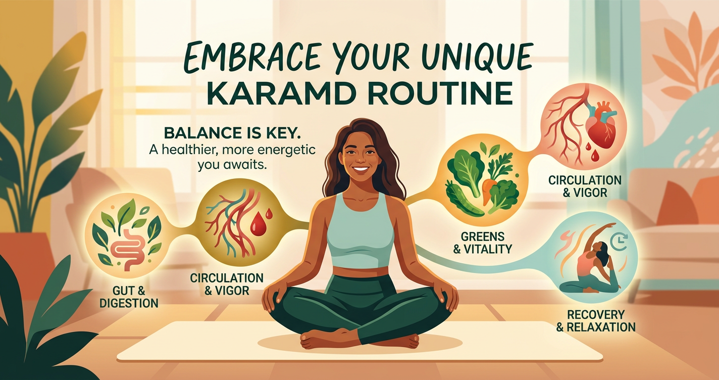 How to Build a Personalized KaraMD Wellness Routine: Gut, Greens, Circulation and Recovery illustration