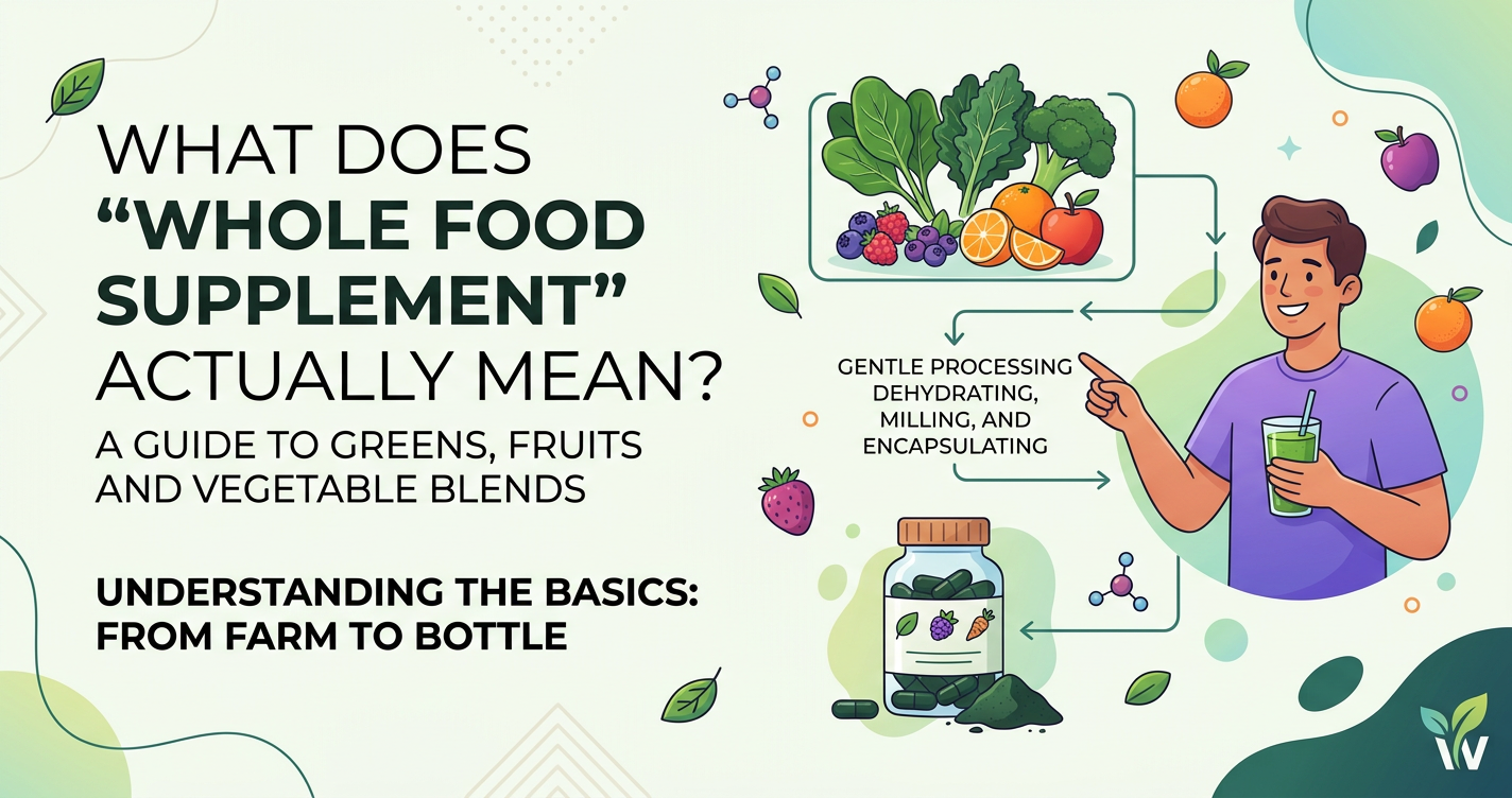 What Does “Whole Food Supplement” Actually Mean? A Guide to Greens, Fruits and Vegetable Blends illustration