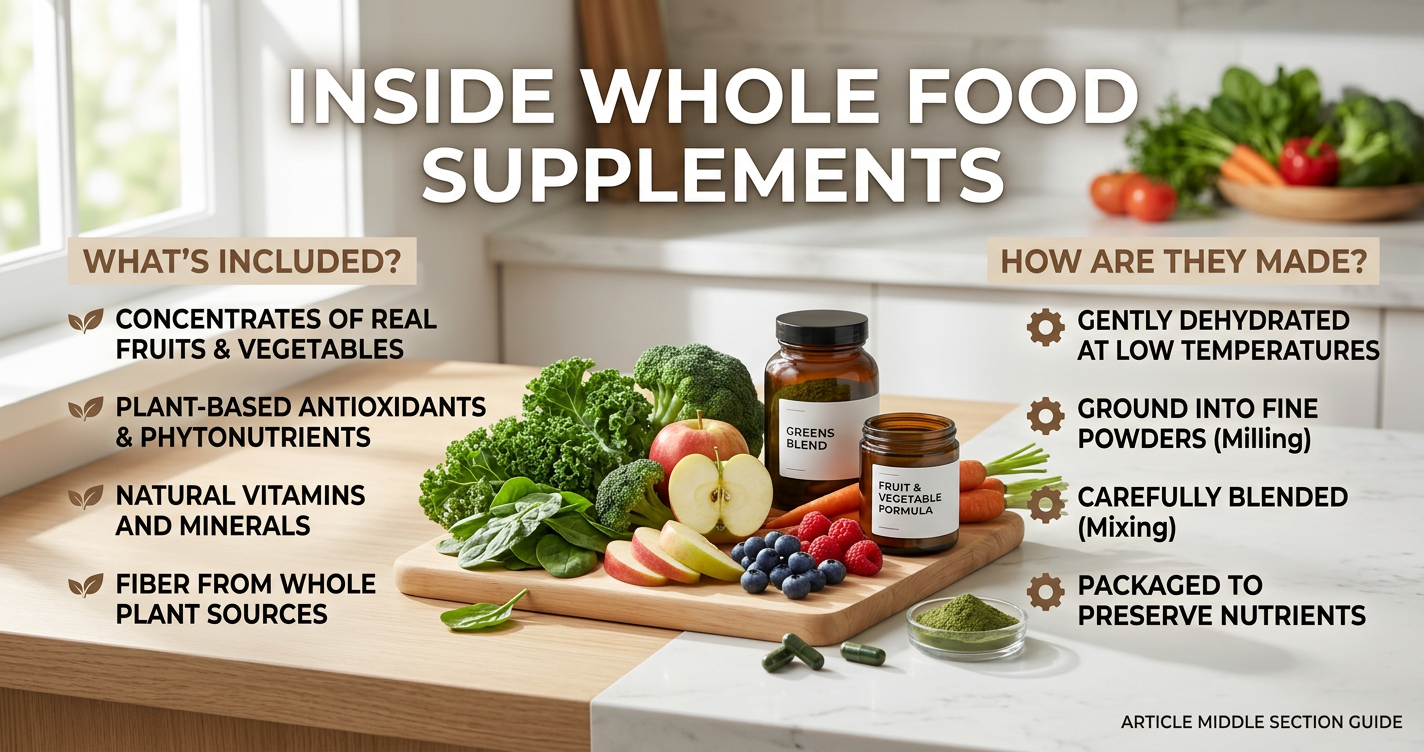 What Does “Whole Food Supplement” Actually Mean? A Guide to Greens, Fruits and Vegetable Blends illustration