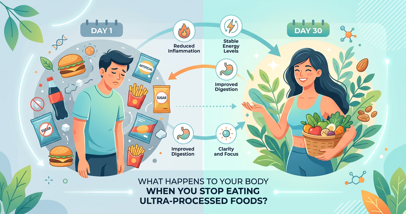 What Happens to Your Body When You Stop Eating Ultra-Processed Foods for 30 Days? illustration