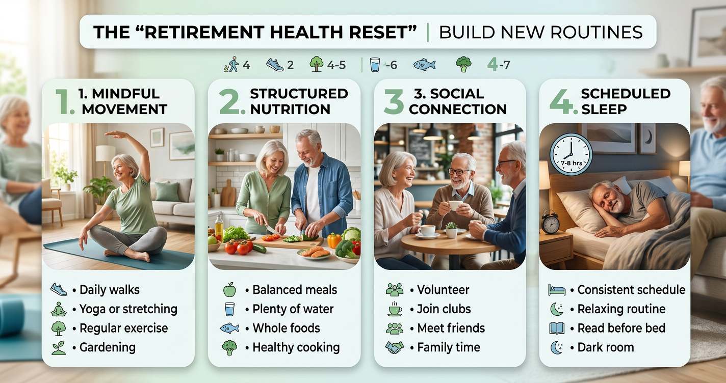 The “Retirement Health Reset”: 10 Habits to Rebuild When Your Work Schedule Disappears illustration